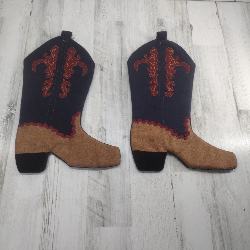 Lot of 2 Western Cowboy Boot Shaped Felt Christmas Stockings
